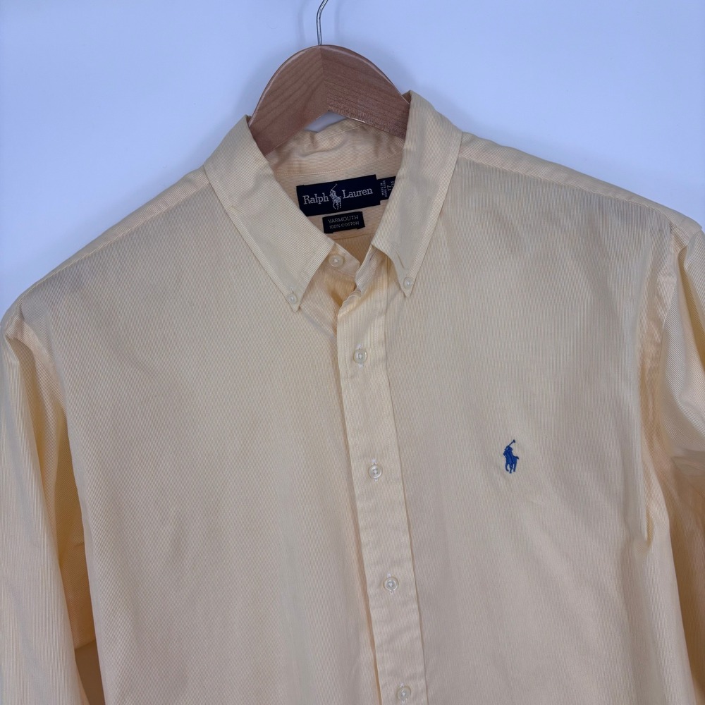 Polo Ralph Lauren Yarmouth Shirt Men 17 34/35 (XXL) Yellow Micro Stripe Full Cut
